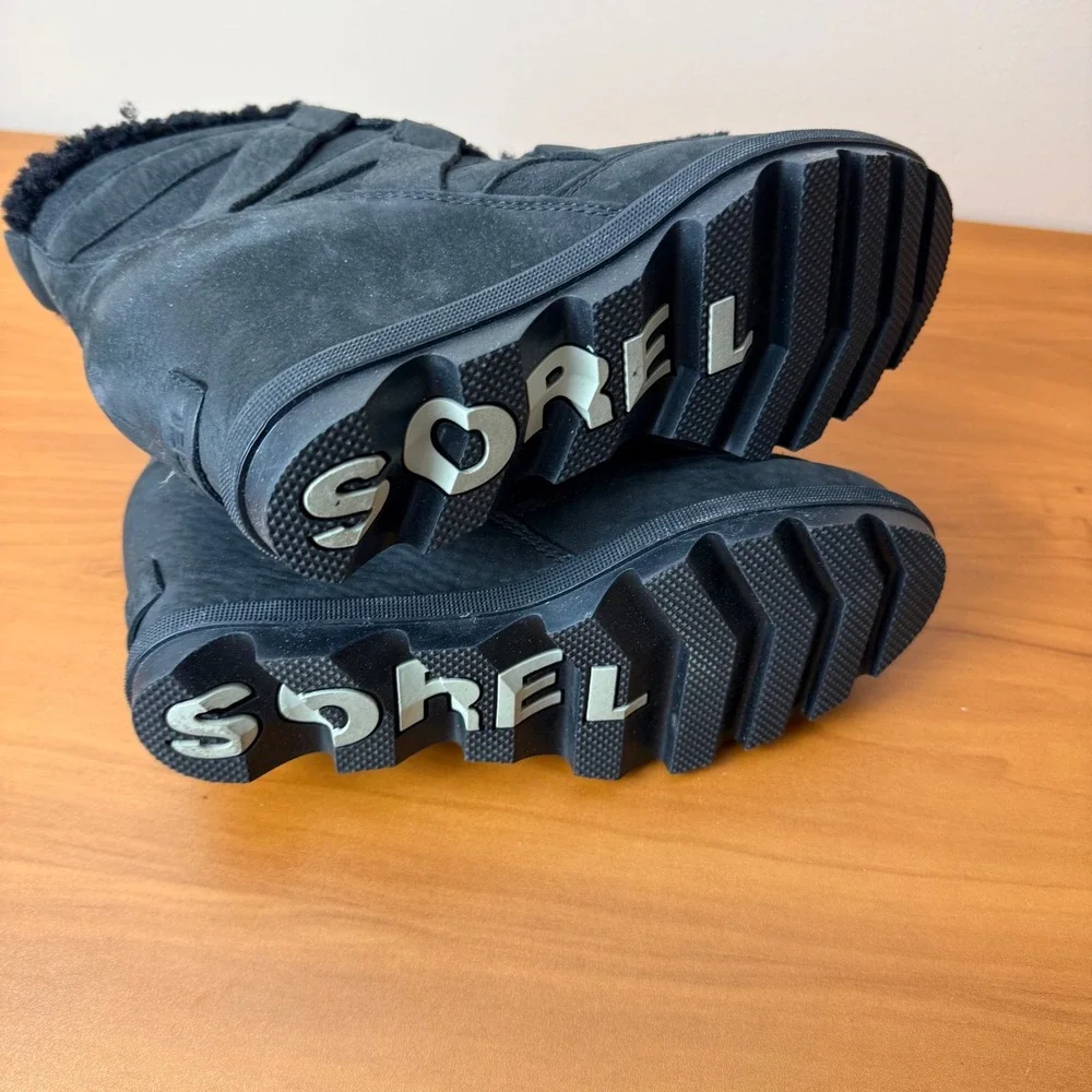 Sorel Joan of Arctic Wedge II Cozy Black Grey Shearling Wedge Boots Womens 8 NEW